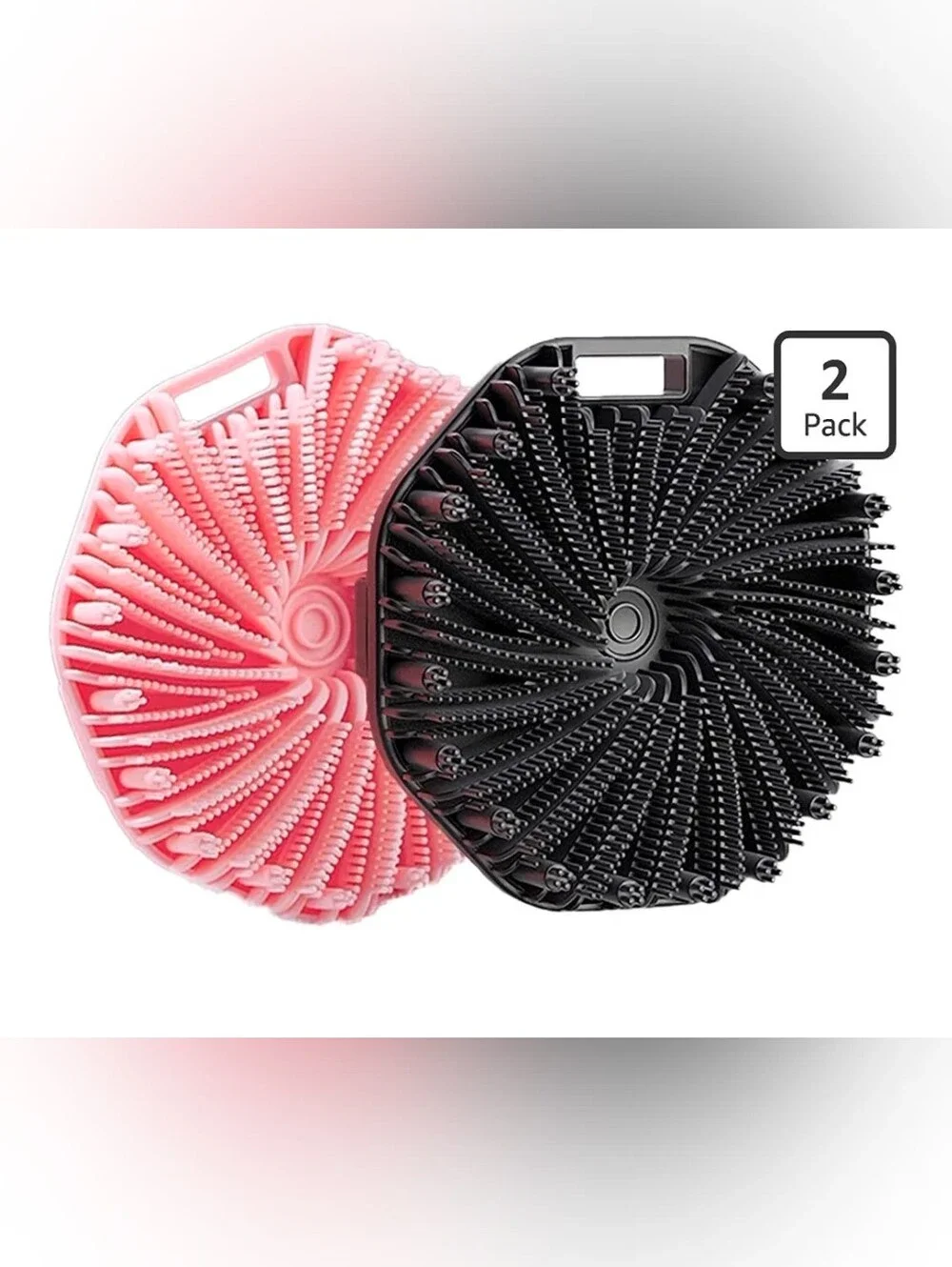 2-Pack Silicone Body Scrubbers Pink + Black